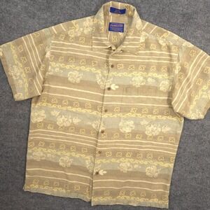 Pendleton Silk Camp Shirt Mens M Muted Hawaiian Floral Loop Collar Short Sleeve